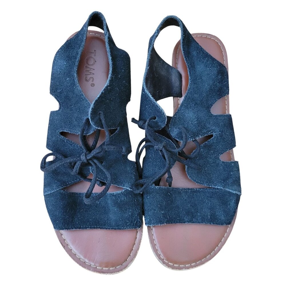 Toms‎ Black Suede Leather Lace Up Gladiator Sandals 7.5 CALIPSO Flats